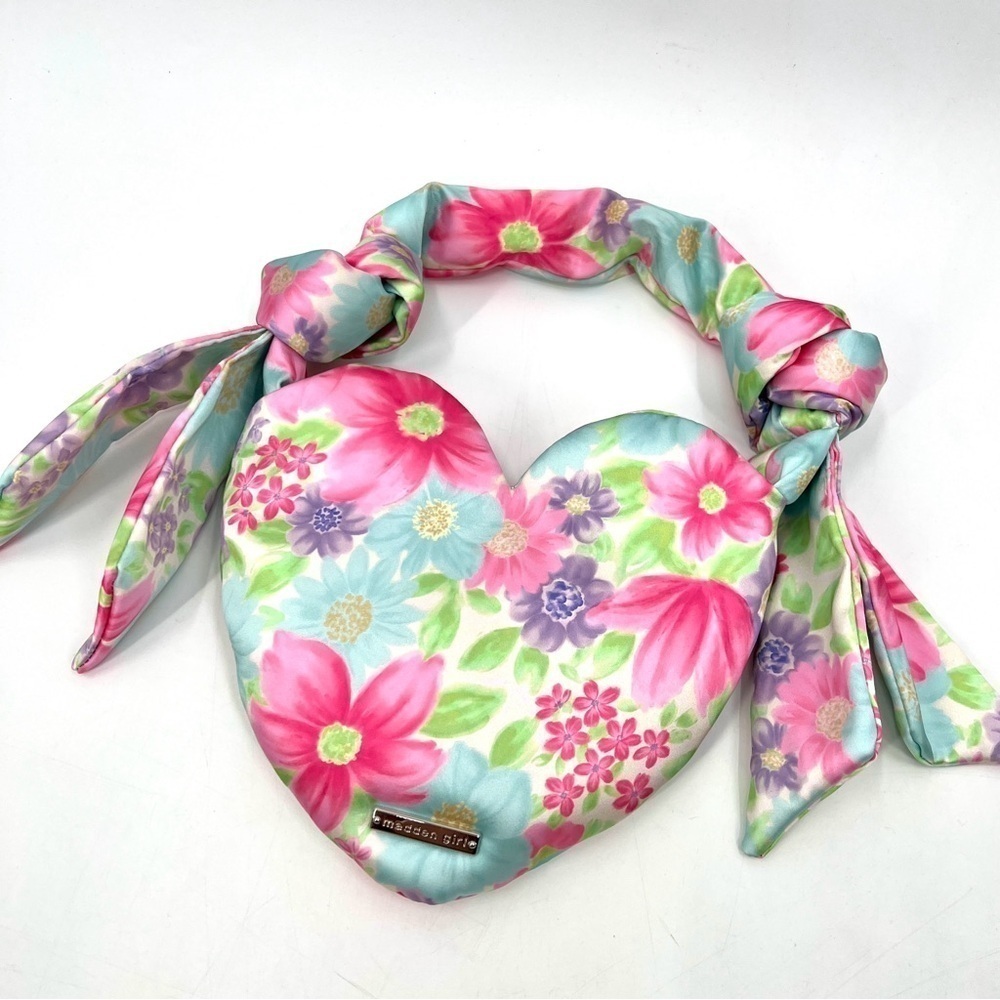 MADDEN GIRL Pink & Blue Heart Shape Floral Purse